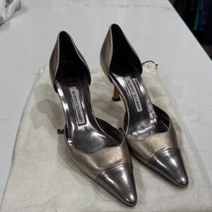 Manolo Blahnik Metallic Gold and Silver Pointed-Toe D'Orsay Pumps